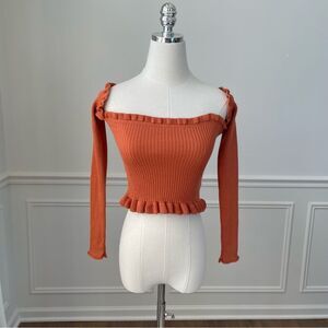 NWT ASOS Burnt Orange Rust Bardot Style Crop Top 4